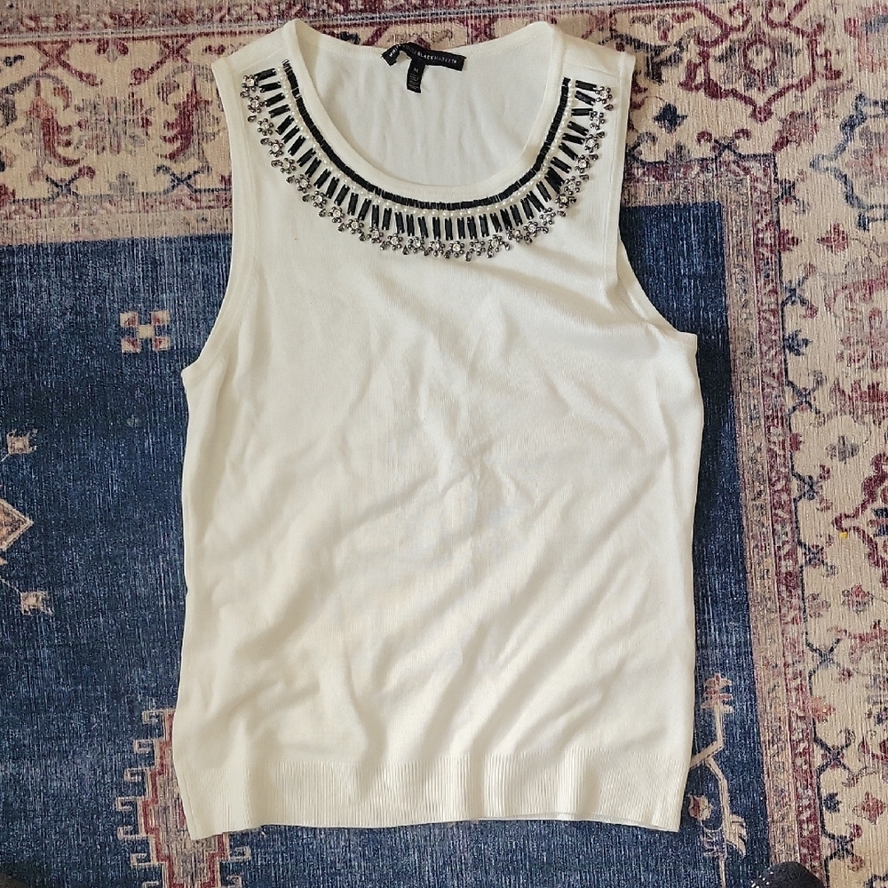 Embellished White Sleeveless Top